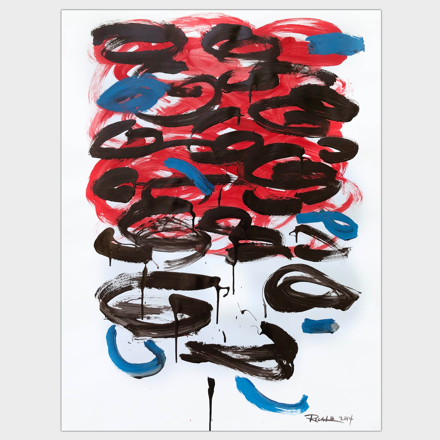 Original art for sale-Expressive looping strokes and drips create an abstraction of rain clouds