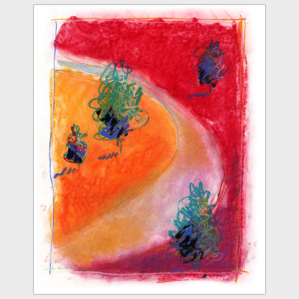 Original art for sale-Expressive composition of a landscape of trees and curvy road