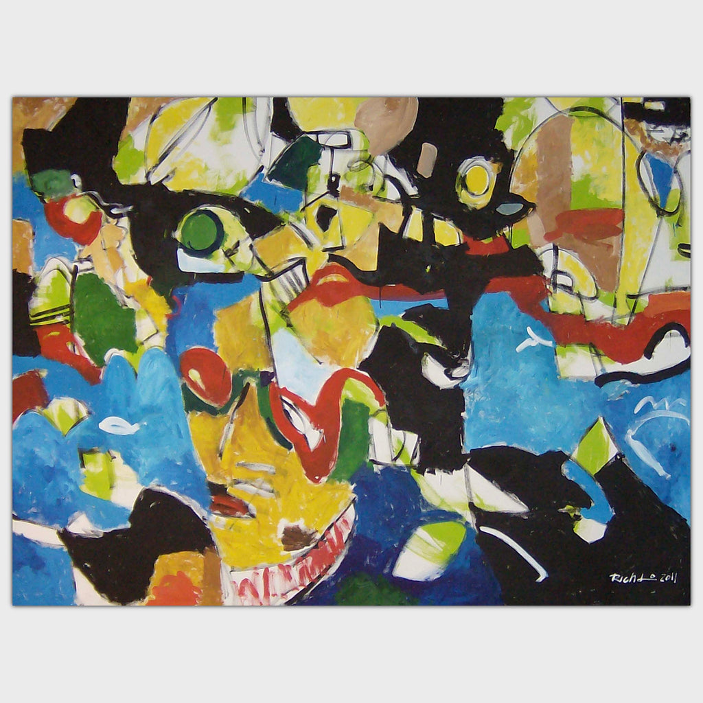 Original art for sale-Abstract expressive composition of people wearing masks at a party