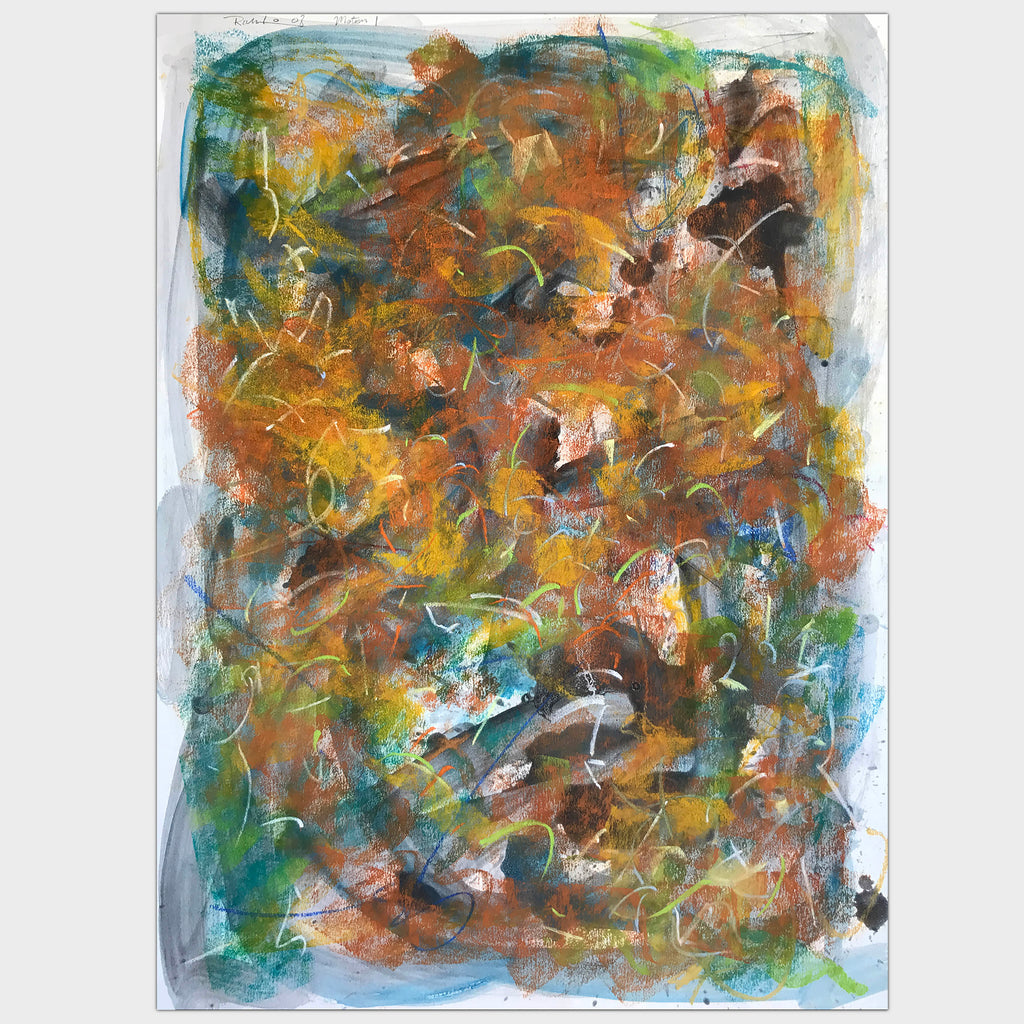 Original art for sale-Expressive abstract composition pastel lines over oil wash