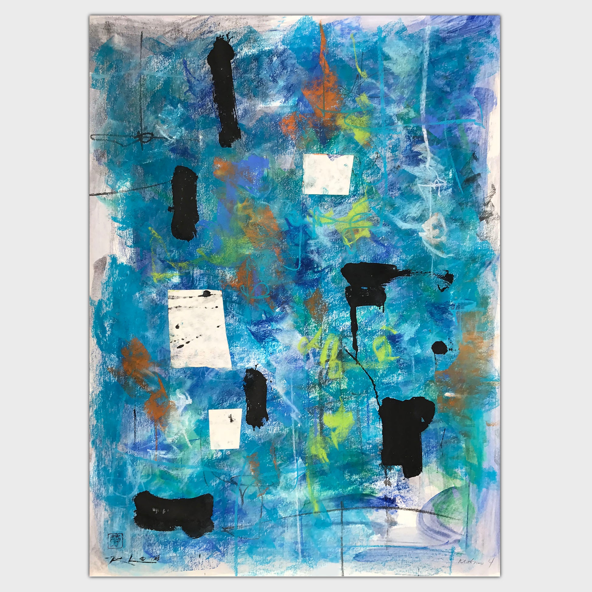 Original art for sale-Spontaneous pastel lines over an oil wash is the perfect partner