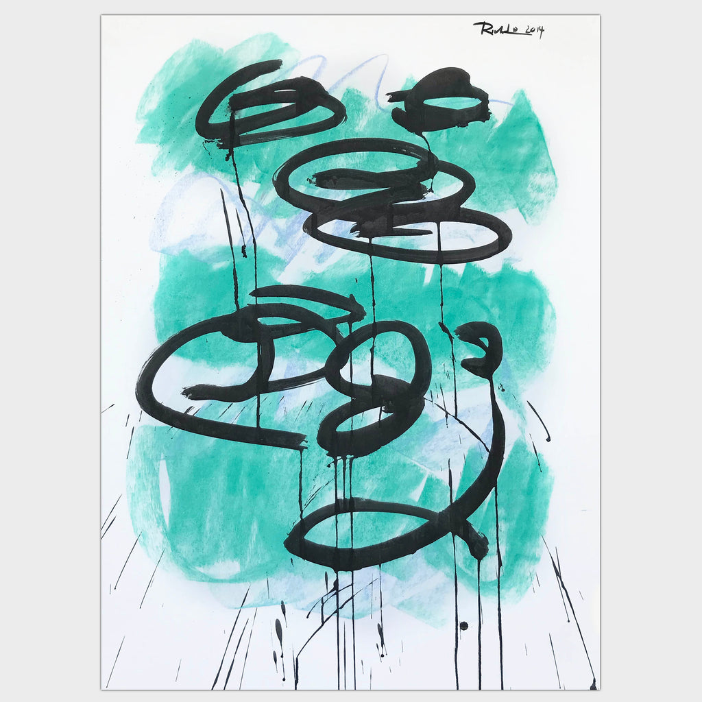 Original art for sale-Expressive looping strokes and drips create an abstraction of rain clouds