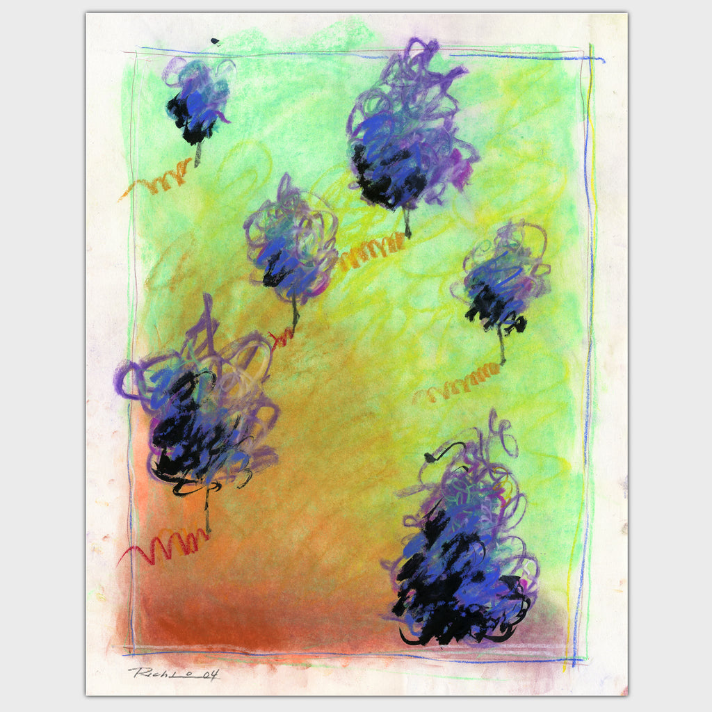 Original art for sale-Abstract landscape features a combination of pastel, ink and conte