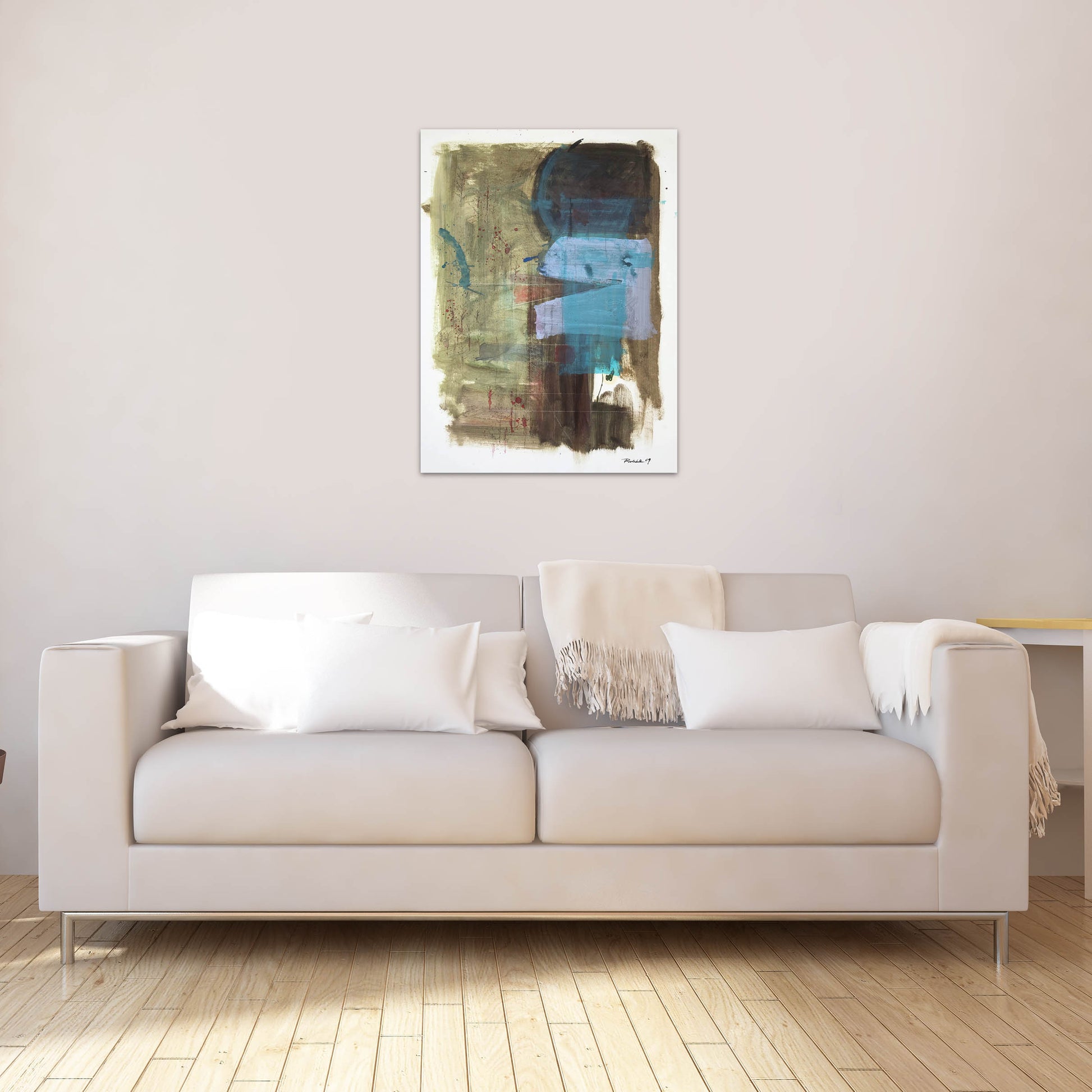 Original art for sale-Abstract landscape with watercolor over oil washes